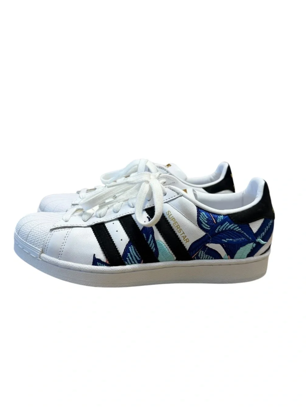 Floral Embroidered Leather Shell Toe Sneakers Adidas Superstar Women's 9